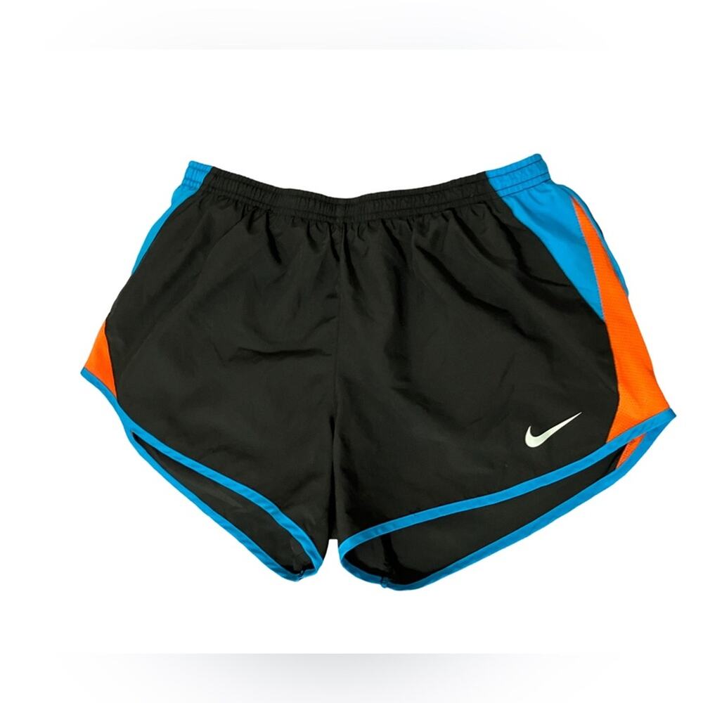 Nike Women's Black Shorts with Blue and Orange Accents L